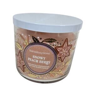 Bath and Body Works NEW Snowy Peach Berry 3 Wick Candle